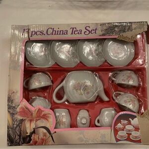 Vintage 90s Mini China Tea Set 13 pc Pink Roses Child’s 8+ Toy Pretend Play